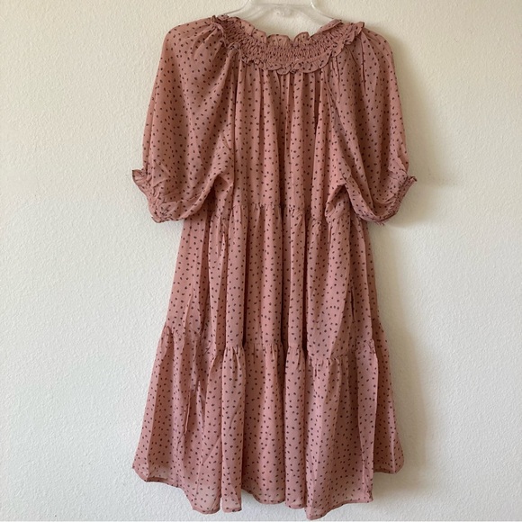 Merci Printed Front Tie Tier Dress | New No Tags | Size L | Color Dark Peach - Picture 9 of 10